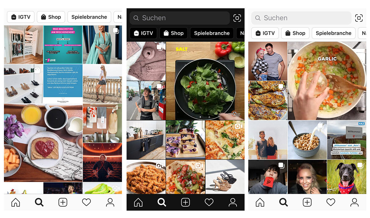 Verschiedene Instagram Explore Pages Die Instagram Explore Pages unterscheiden sich je nach Nutzer und Interessen.