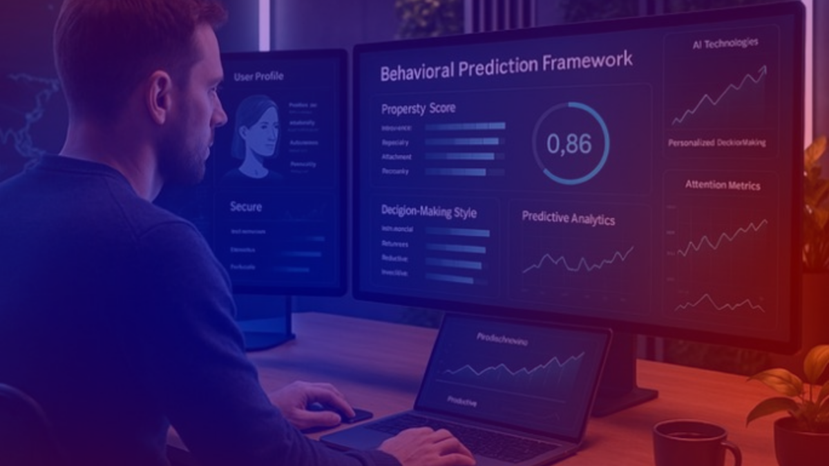 Targeting im Marketing: Ein Mann sitzt am Laptop und wendet das Behavioral Prediction Framework an.