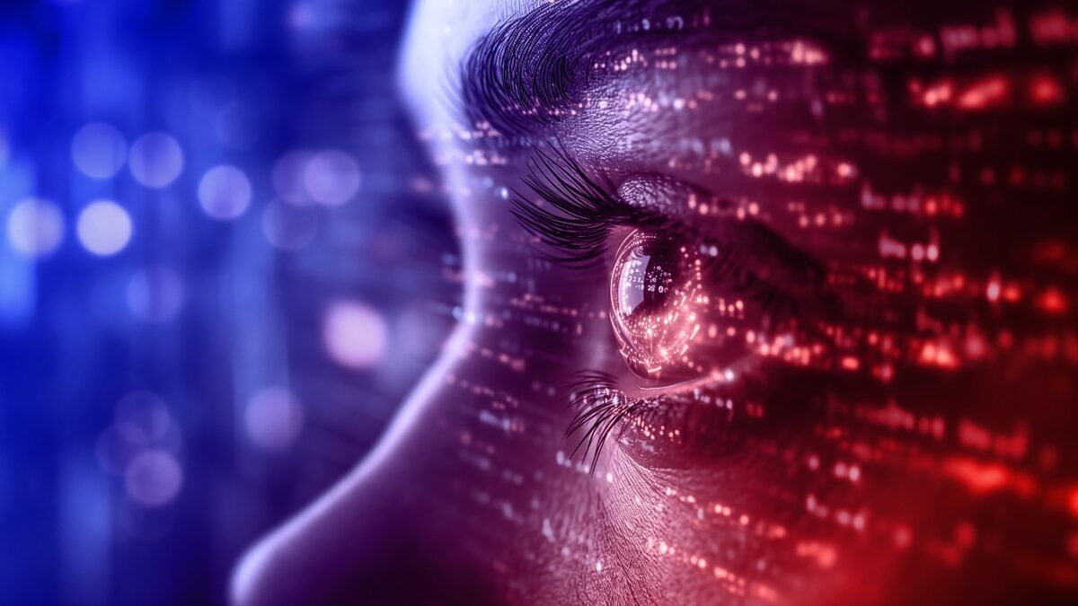 AI search: image of a futuristic pair of eyes looking at a screen