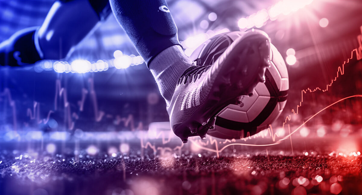 EURO 2024 marketing: close-up of a soccer shoe kicking a ball on a soccer field