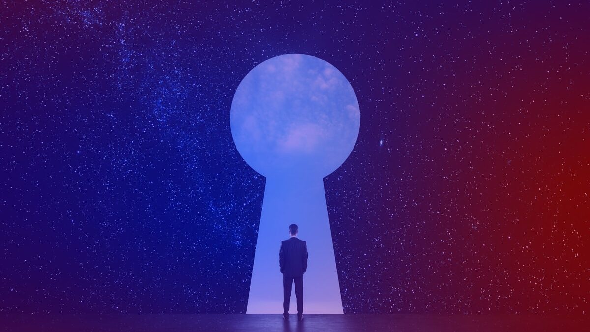 What defines accessible content? A man looks at the world through a giant keyhole.