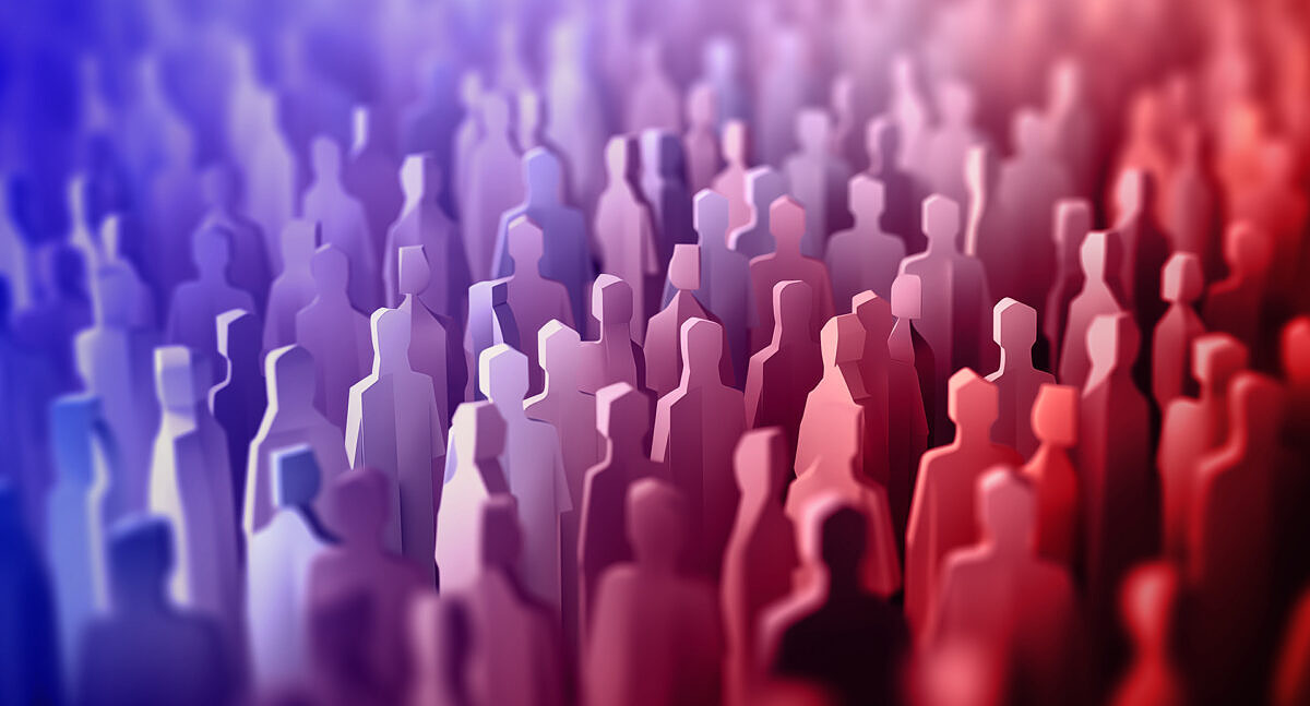 Psychographic segmentation: cardboard cut-outs symbolize a crowd of people.